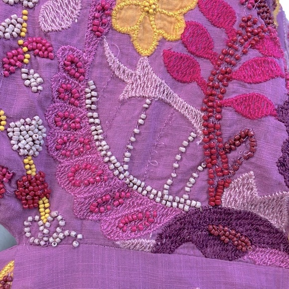 Maeve Embroidered Beaded Mini Dress Pastel Open Back Cap Sleeve Anthropologie 16 - Picture 8 of 11